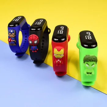Disney Örümcek Adam Kaptan Amerika Karikatür çocuk İzle Spor Dokunmatik ekran elektronik LED Su Geçirmez Bilezik İzle oyuncak Hediyeler