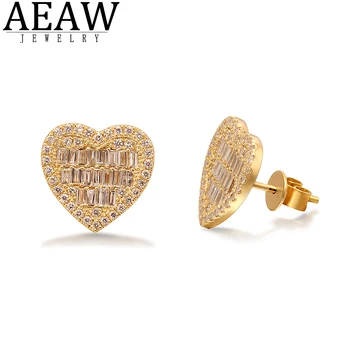 AEAW Klasik Moissanite Kalp Şekli Küpe En Kaliteli 100 % 14k Sarı Altın Kadınlar Takı Küpe Nişan