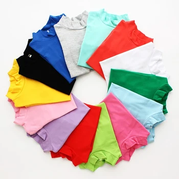2022 Yeni Şeker Renk erkek ve Kız Elbise Çocuk Balıkçı Yaka T-shirt Sonbahar Kış Katı Rahat Kazak pamuklu giysiler 2-10Y