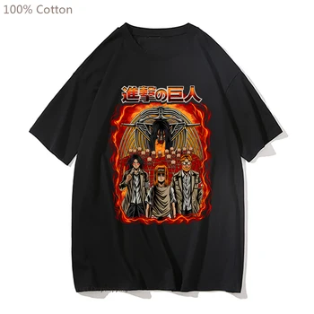 Titan Eren Yeager T-shirt Shingeki hiçbir Kyojin Mikasa Ackerman Tshirt Erkek / Kadın Kısa Kollu Yaz Tees %100 % pamuklu bluz