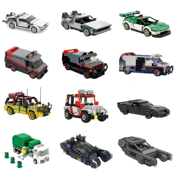 MOC Çok Tip Hızlı Araba Yapı Taşları Kiti Geri Gelecek Araç Taksi Jurassic Şarj Van Tuğla Toplayıcı çocuk oyuncakları