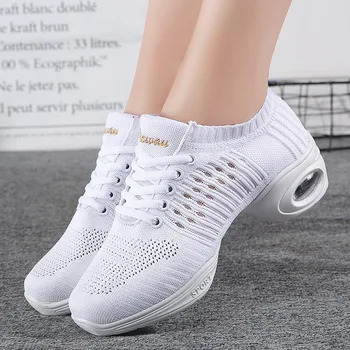 Kadın Ayakkabı Sneakers Nefes Latin Dans Ayakkabıları Örgü Spor Kare dans ayakkabıları Yumuşak Yükseltilmiş Caz Dans Ayakkabıları Kadınlar İçin