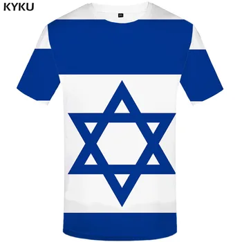 Komik T shirt İsrail Bayrağı T shirt Erkek İsrail Tişörtleri Casual Geometrik Tshirt Baskılı Mavi T-shirt 3d Harajuku Anime Giyim