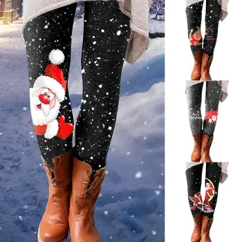 Kadın Santa Baskı Tayt Pantolon Yüksek Bel Tayt Mutlu Noel Partisi uzun pantolon Kış Bayanlar Noel Pantolon Boyutu S-xxl