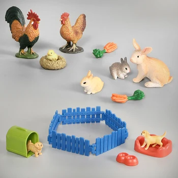 El-boyalı Simülasyon Çiftlik Modeli Heykelcik Minyatür Tavuk Kümes Hayvanları, Tavşan, Köpek Çiftlik Hayvan Modelleri Colleation Eğitici Oyuncaklar Hediye