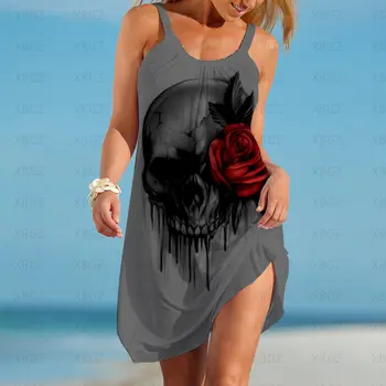 Parti Elbiseler Plaj Kadınlar 2022 Sling Cover-up Gotik Bikini Kafatası Çiçek Seksi Moda Boho Giyim Gezi 3D Dijital Baskı
