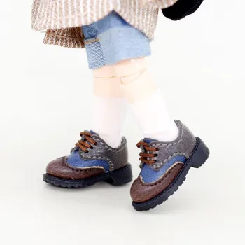 OB11 bebek ayakkabıları erkekler için uygundur 1/12 boyutu ile şık ve çok yönlü yeni İngiliz yuvarlak kafa patchwork deri ayakkabı