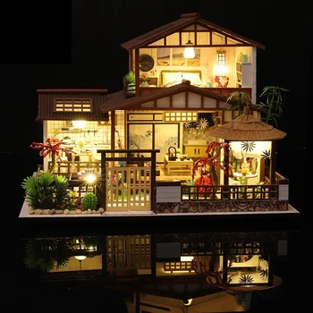Ahşap Dıy Minyatür Bebek Evi Kiti Japon Mimarisi Bebek Evi Mobilya Ev Oyuncaklar Çocuklar Kızlar İçin Doğum Günü Hediyeleri