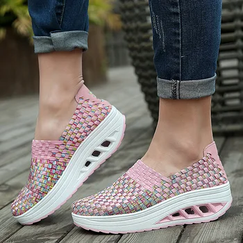 Kadın Ayakkabı kanvas ayakkabılar Takozlar Artan Kalın platform ayakkabılar Kadın Dokuma Nefes gündelik ayakkabı Bayanlar Tenis Feminino
