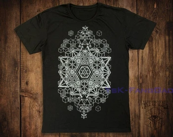 Erkek siyah tişört Kutsal Geometri Festivali Giyim 64 Tetrahedron Psy Giyim Merkaba Geometrik Fraktal Giyim