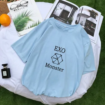 EXO Pembe pamuk Kadın Gömlek Kısa Kollu Kpop kore bol tişört yaz giysileri streetwear harajuku T shirt kadın casual tops