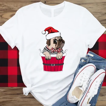 Merry Christmas KÖPEK aşk grafikli tişört Yaz Kawaii pug Moda Giyim Festivali Kadın t shirt harajuku gömlek streetwear tops
