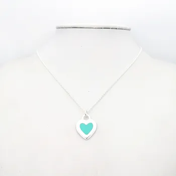 MS mavi-yeşil pembe kırmızı porselen emaye kolye gümüş kalp kolye severler romantik kalp şeklinde aksesuarları