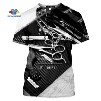 SONSPEE erkek T-Shirt Yeni Kuaför Makası Kuaför 3D Baskı Kadın Yaz Retro Klasik Tshirt Rahat T shirt Erkek Spor Üstleri