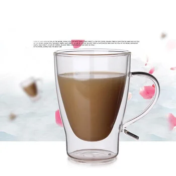 El yapımı Çift Katmanlı Cam kulplu fincan Basit Sabah Kupalar Kahve Süt çay bardağı 300 ml SH124