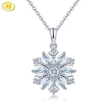 Doğal Akuamarin Gümüş Kolye 1 Karat Hakiki Açık Mavi Snowflower Tasarım Hediye Noel Yeni Yıl ıçin S925 Takı