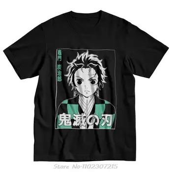 Iblis avcısı Kimetsu Hiçbir Yaiba T Shirt Erkek Pamuklu Tişört Şık Tee Kısa Kollu Anime Manga Tanjiro Kamado T-shirt Streetwear
