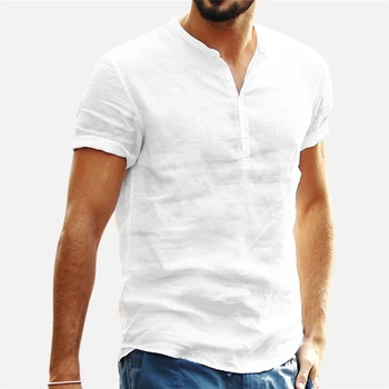 Erkek Keten Gömlek Kısa Kollu Nefes erkek Gevşek Casual Gömlek Slim Fit pamuk gömlekler erkek Kazak