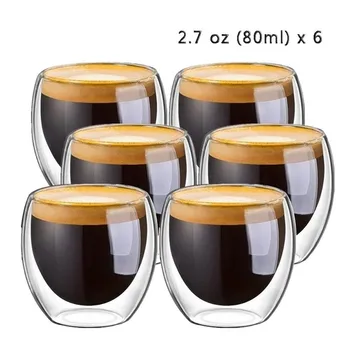 1-6 ADET 80-650ml Çift Duvar Cam Temizle El Yapımı İsıya Dayanıklı çay fincanları Sağlıklı İçecek Kahve Süt Kupa Yalıtımlı Shot Cam Hediye