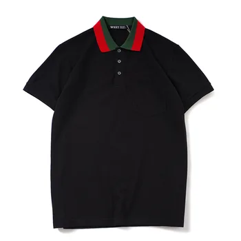 Yeni Yenilik 2020 Yüksek İşlemeli Yeşil Kırmızı şerit Yaka Moda Rahat polo gömlekler Gömlek Kaykay Pamuk Polo Üst Tee L25