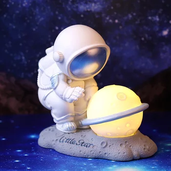 Zafer Selam Spaceman Astronot Gece Lambası Reçine Heykel Oturma Odası Çocuk Yatak Odası Başucu Masa Lambası Gece Lambası Dekor