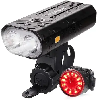 USB şarj edilebilir bisiklet ışıkları, 2 LED bisiklet lambası ön ve arka, 800 lümen Ultra parlak far ve arka stop lambası