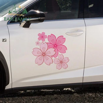 EARLFAMILY 43cm x 42cm Kiraz Çiçeği Araba Sticker Su Geçirmez Güneş Koruyucu Çıkartması Kişilik JDM Graffiti Araba Vücut Dekorasyon