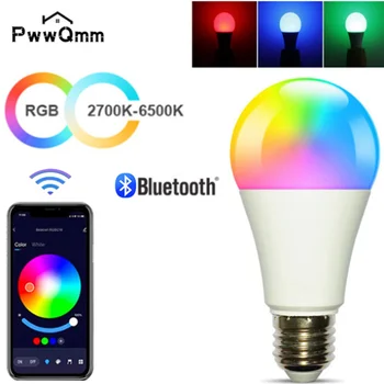 PwwQmm LED E27 Ampul Bluetooth 4.0 Akıllı Tuya APP Kontrolü Kısılabilir 15W E27 RGB+CW + WW LED Renk Değişimi Lambası Uyumlu IOS / Android