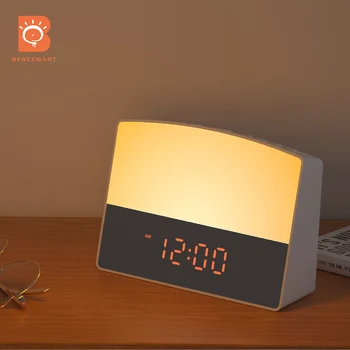 Benexmart Tuya WiFi Akıllı Uyandırma ışıklı çalar saat Gündoğumu Lambası 6 Renk ile 5 Sesler LED Dijital Dokunmatik Saat Erteleme FM Radyo