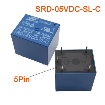 2 Adet / grup DC 5V Bobin 5-Pin Mini SPST güç rölesi 10A Songle SRD-05VDC-SL-C Röle Otomatik Evrensel PCB dayanağı Güç Röleleri