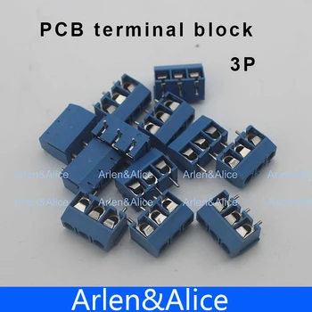 100 adet 3 Pin Vida mavi PCB Terminal Bloğu Bağlayıcı 5mm Pitch