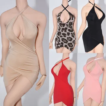 7 Renkler 1/6 Ölçekli Seksi Kadın Halter Buz İpek Sıkı Yarık Elbise Askı Kalça Mini Etek Elbise Modeli için 12 