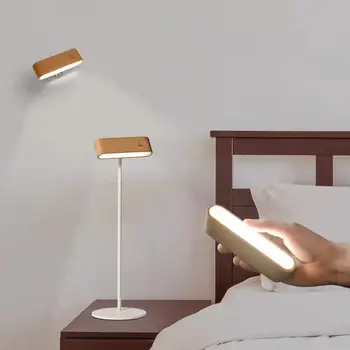 Ahşap Manyetik Kısılabilir 360 ° Dönebilen Taşınabilir Duvar masa lambası Akülü Lamba Şarj Edilebilir Gece masa okuma lambaları