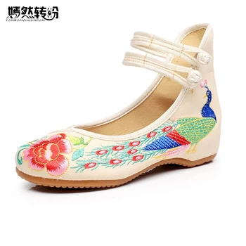 Vintage Kadınlar Flats Eski Pekin Ayakkabı Çin Çiçek Nakış Rahat Yumuşak Tuval Dans bale ayakkabıları Artı Boyutu 41