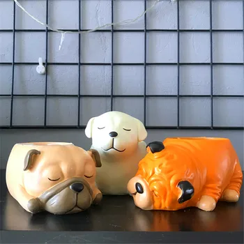 Silikon Kalıplar 3D Köpek Ekici Vazo Çimento Alçı Reçine Zanaat Saksı Kalıp Mum Ev Dekorasyon Araçları