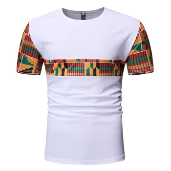 Beyaz Patchwork Afrika Dashiki T Shirt Erkek 2022 Yaz Yeni Kısa Kollu Afrika Giysi Streetwear Casual Camisetas Hombre XXL