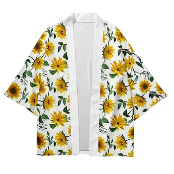 Artı Boyutu XXS-6XL 5XL Ayçiçeği Gevşek Japon Streetwear Hırka Kadın Erkek Harajuku Haori Kimono Cosplay Üst Yukata Giysileri