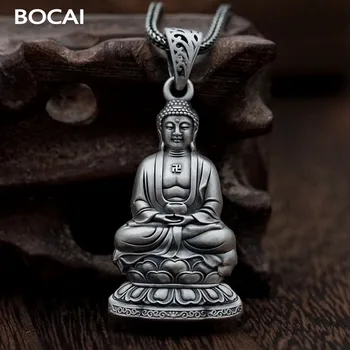 BOCAI 2022 Gerçek S999 Gümüş Takı Retro Çift Taraflı Tathagata Buda Kolye Erkekler ve Kadınlar için Budist Muska Anne Hediye