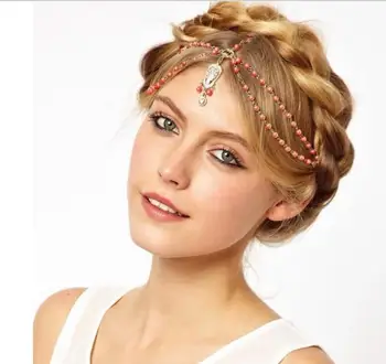 Kristal alın dans kaş kolye headdress kristal Yuvarlak İnci saç süsü kafa zinciri Bohemian headdress S1841