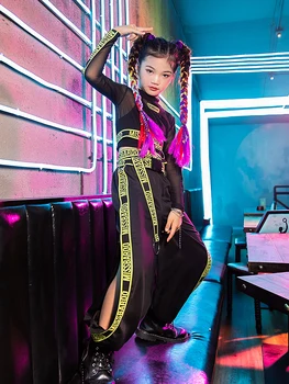 ZZL Moda K-pop Performans Elbise Kız için 3 Adet Siyah ve Yeşil Renk Kentsel Dans Çocuk Giyim Caz Hip-hop Kostüm