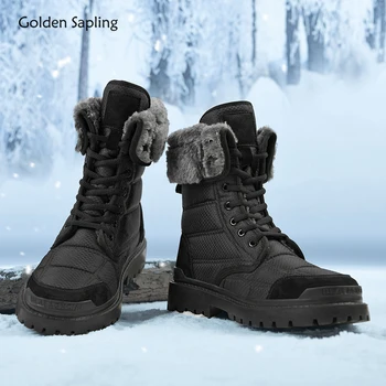Altın Fidan Klasik Kar Botları Moda gündelik erkek ayakkabısı Rahat kış botu Açık Taktik Askeri Platform erkek ayakkabısı