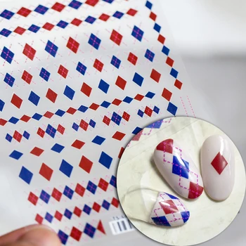 Renkli Kırmızı Mavi Eşkenar Dörtgen Tasarım 3D Yapıştırıcı Nail Art Etiketler 5D Kabartmalı Kabartmalar Tırnak Dekorasyon Çıkartmaları Toptan Drop Shipping