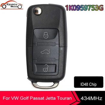 KEYECU 434 MHz ID48 Çip 1K0 959 753G Flip 3 Düğme Uzaktan Anahtar Fob Volkswagen VW Golf Passat Polo Jetta Touran 1K0959753G