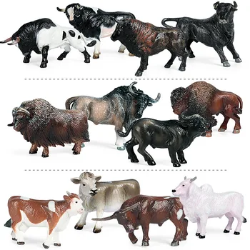 4 adet / takım Minyatürleri Mera Hayvanlar Modeli Sığır İnekler Boğa Bison Biliş Oyuncaklar Peri Bahçe Dekor Aksiyon Figürleri Çocuk Hediyeler