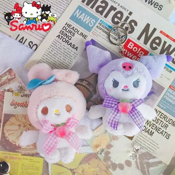 Sanrio Melodi Kuromi Cinnamoroll Pochacco Tavşan Oyuncak Bebek Şeftali Dolması Pp Pamuk okul çantası Kolye Anahtarlık Tatil Hediye 12cm