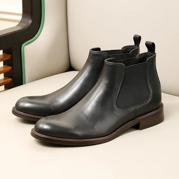 Sipriks Lüks Marka 2022 Bahar Chelsea Çizmeler erkek Kahverengi Hakiki Deri Ayak Bileği Ayakkabı Slip-on Kauçuk Taban Çizme İş Rahat