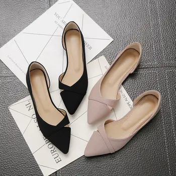 Kadın düz ayakkabı Pembe Siyah Düz Renk Süet Sivri Burun Ofis Bayanlar Düz Topuklu Zapatos Para Mujer