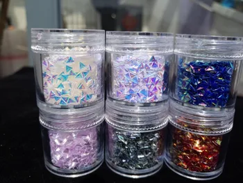 1 Kutu (10 ml) AB Bukalemun Unicorn Glitter, Üçgen Tırnak Pul, Konfeti 3D Nail Art Süslemeleri Tırnak Gevreği UV Jel Lehçe
