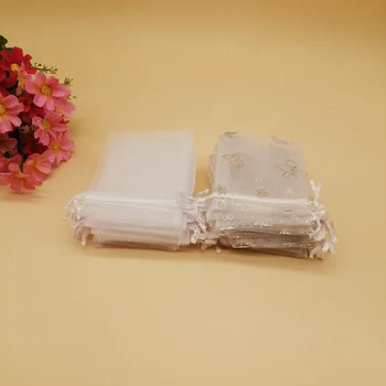 50 Adet Kelebek Beyaz organze çantalar Küçük İpli Torbalar hediye keseleri Kozmetik Çantası Makyaj Düğün Depolama Ambalaj Çantası