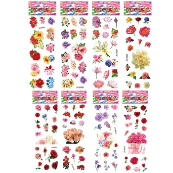 6 adet Güzel Taze Çiçekler Tarzı Sticker Çocuklar Kızlar için Dizüstü Günlüğü Dekorasyon Sevimli 3D Kabarcık Çıkartmalar Scrapbooking